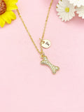 Gold Plated Bone Necklace, Dainty CZ Dog Bone Pendant Gift for Women N7259