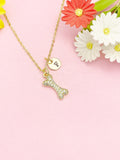 Gold Plated Bone Necklace, Dainty CZ Dog Bone Pendant Gift for Women N7259
