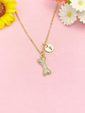 Gold Plated Bone Necklace, Dainty CZ Dog Bone Pendant Gift for Women N7259