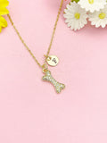 Gold Plated Bone Necklace, Dainty CZ Dog Bone Pendant Gift for Women N7259