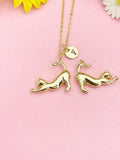 18K Gold Plated Cat Necklace, Dainty Stretching Cat Pendant Gift, N7264