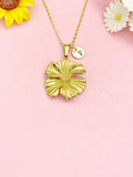 18K Gold Plated Hibiscus Necklace, Tropical Flower Pendant Gift, N7270