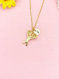18K Gold Plated Lacrosse Necklace, Crossed Sticks Pendant Gift, N7271