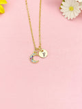 Gold Moon Necklace, Colorful Tiny Crescent Moon Pendant Gift, N7279