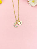 Gold Moon Necklace, Colorful Tiny Crescent Moon Pendant Gift, N7279