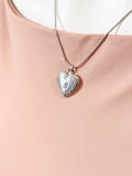 Silver Heart Flower Locket Pendant Necklace, Engraving Personalized Customized Jewelry, Tarnish Resistant, D391