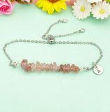 Silver Strawberry Quartz Bracelet, Natural Strawberry Quartz Gemstone Jewelry, N6120S