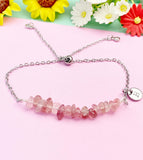 Silver Strawberry Quartz Bracelet, Natural Strawberry Quartz Gemstone Jewelry, N6120S