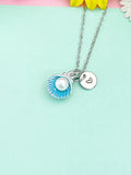 Silver Pearl Shell Charm Necklace, Blue, N5901