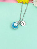 Silver Pearl Shell Charm Necklace, Blue, N5901