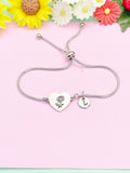 Silver Daisy Flower Heart Charm Bracelet – Dainty Floral Gift Jewelry, DS637