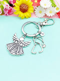 Guardian Angel Stethoscope Keychain, Initial Charm, Doctor Nurse Gift