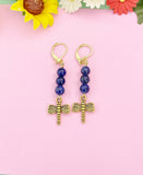Lapis Lazuli Dragonfly Earrings, Natural Lapis Lazulie Gemstone Jewelry, E7215
