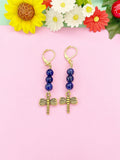 Lapis Lazuli Dragonfly Earrings, Natural Lapis Lazulie Gemstone Jewelry, E7215