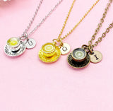 Lemon Tea Teacup and Saucer Charm Necklace, Tea Party Jewelry, NL6661