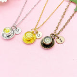 Lemon Tea Teacup and Saucer Charm Necklace, Tea Party Jewelry, NL6661