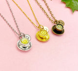 Tea Teacup and Saucer Charm Necklace, Lemon Tea, Tea Party Jewelry, NL6661