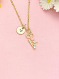 18K Gold Plated Bride Necklace, Dainty Script Pendant, Bridal Gift for Women, N7219