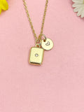 18K Gold Plated Rectangle Necklace, Cubic Zirconia Bar Pendant Gift for Women, N7223