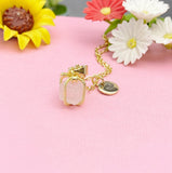 18K Gold Plated Present Box Necklace, Natural Rose Quartz or Quartz Crystal Pendant Gift for Women, N7226