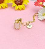 18K Gold Plated Present Box Necklace, Natural Rose Quartz or Quartz Crystal Pendant Gift for Women, N7226