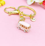 Pink Enamel Bus Keychain, Cute Travel Bag Charm Gift for Women, K7229