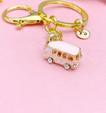 Pink Enamel Bus Keychain, Cute Travel Bag Charm Gift for Women, K7229