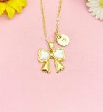 18K Gold Plated Bow Necklace, Dainty Shell Ribbon Pendant Gift, N7233