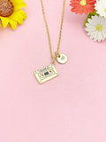 18K Gold Plated Cassette Tape Necklace, Dainty Retro Music Pendant Gift, N7236