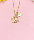 18K Gold Plated Pretzel Necklace, Dainty CZ Foodie Pendant Gift, N7241