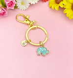 Gold Elephant Keychain, Imitation Opal Elephant Animal Charm Gift, N67A