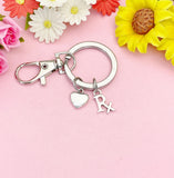 Silver Rx Keychain, Medical Symbol Charm Gift for Healthcare Workers, K2239