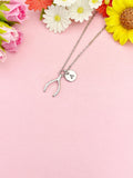 Silver Wishbone Necklace, Dainty Good Luck Pendant Gift for Women, N6697S