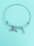 Silver Dance Bracelet, Dainty Bangle Gift for Dancers and Dance Moms, B2665