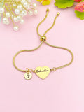 Gold Godmother Bracelet, Dainty Heart Bangle Gift for Godmothers, Tarnish Resistant, D260T