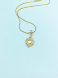 Gold Mexican Milagro Flaming Heart Necklace, Sacred Holy Heart Pendant Gift for Women, SN6838