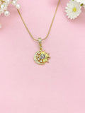Gold Sun and Moon Necklace, Celestial Pendant with Cubic Zirconia Gift for Women, SN3803