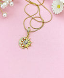 Gold Sun and Moon Necklace, Celestial Pendant with Cubic Zirconia Gift for Women, SN3803