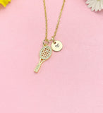 18K Gold Plated Tennis Racket Necklace, Sparkly CZ Sports Pendant Gift for Women, N7244