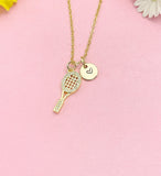 18K Gold Plated Tennis Racket Necklace, Sparkly CZ Sports Pendant Gift for Women, N7244