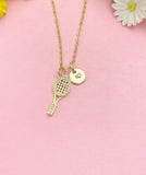 18K Gold Plated Tennis Racket Necklace, Sparkly CZ Sports Pendant Gift for Women, N7244