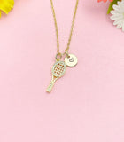 18K Gold Plated Tennis Racket Necklace, Sparkly CZ Sports Pendant Gift for Women, N7244
