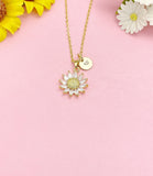 18K Gold Plated Sunflower Necklace, Dainty CZ Flower Pendant Gift for Women, N7247