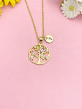 18K Gold Plated Tree Necklace, Dainty CZ Family Tree Pendant Gift for Women, N7248