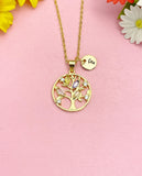18K Gold Plated Tree Necklace, Dainty CZ Family Tree Pendant Gift for Women, N7248