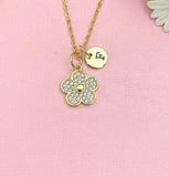 18K Gold Plated Flower Necklace, Dainty CZ Blossom Pendant Gift for Women, N7250