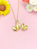 Gold Fortune Cookie Charm Necklace, Luck Jewelry, N6000