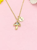 18K Gold Plated Mushroom Necklace, Dainty Cubic Zirconia Toadstool Pendant Gift for Women N7254