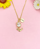18K Gold Plated Tulip Necklace, Dainty CZ Flower Pendant Gift for Women, N7255