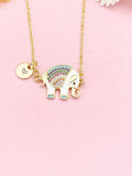 18K Gold Plated Elephant Necklace, Dainty Colorful CZ Elephant Pendant Gift for Women, N7258